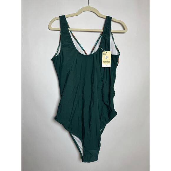 Summer Sunshine Green Floral Maternity One Piece Swimsuit Cross Front Padded NEW - Picture 3 of 6